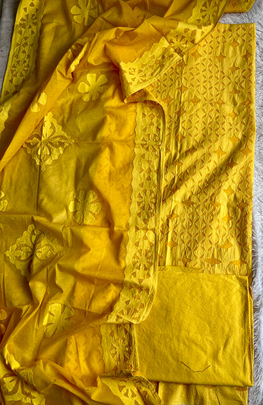 Aamras Shade Barmer Applique Cut Work Cotton 3pc Suit Material Set