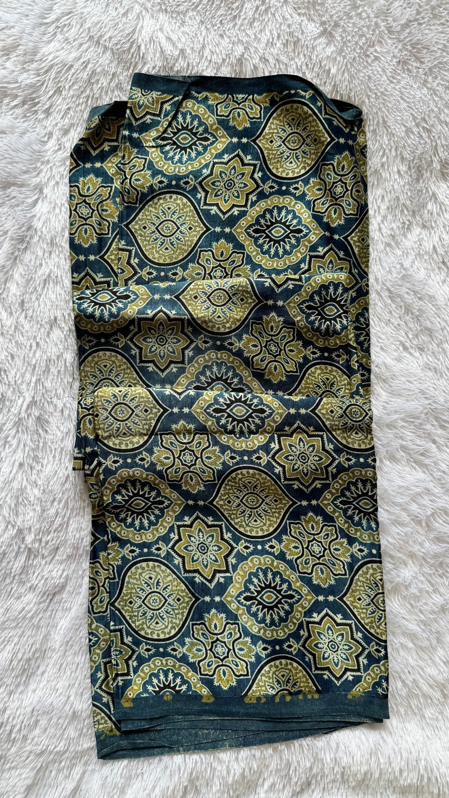 Cut Piece Indigo Badaam Buta Motif Ajrakh Mashru Silk Fabric