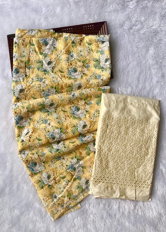 Light Yellow Schiffli Cotton 2 pc Suit Set