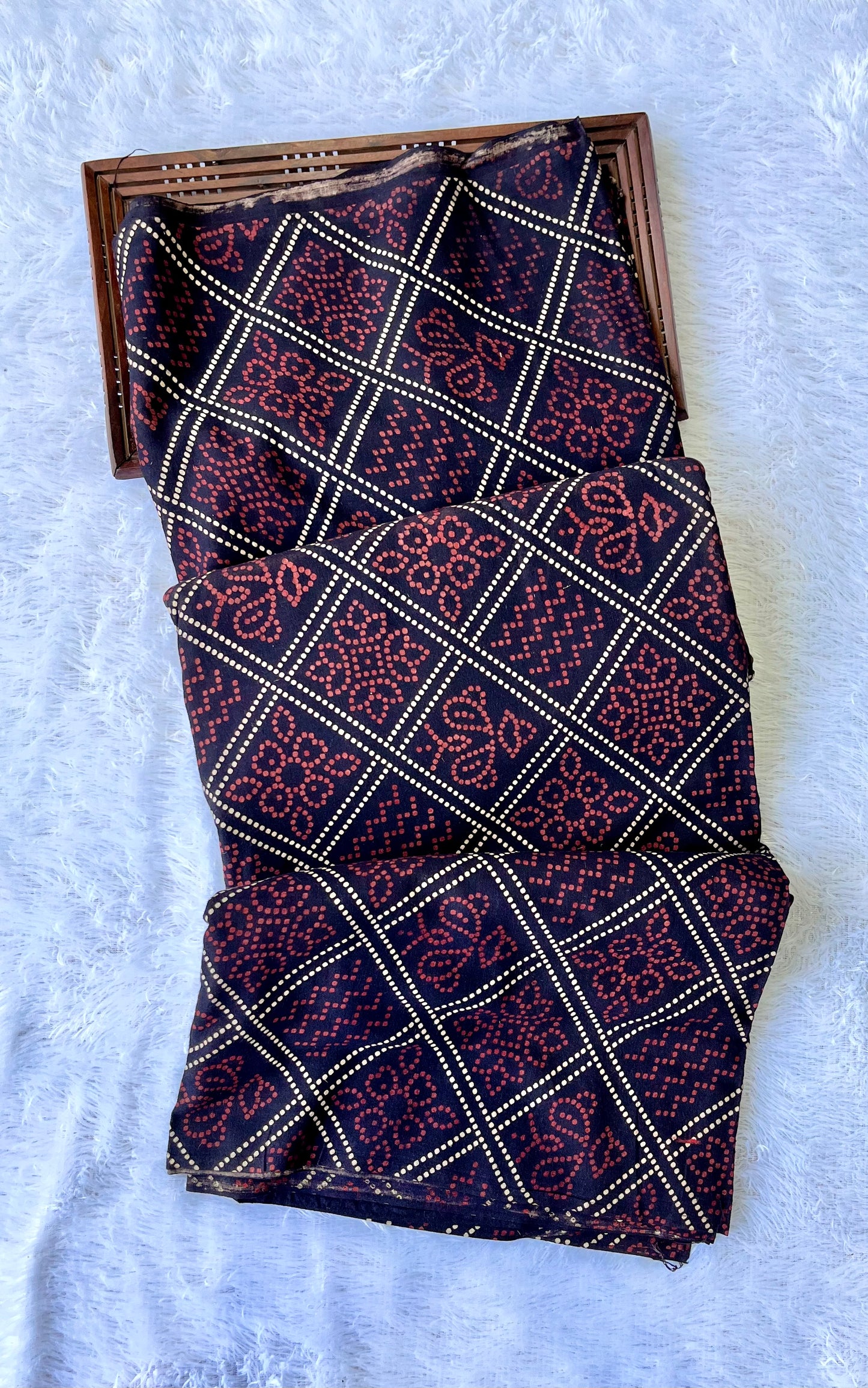 Black Patola Motif Ajrakh Hand Block Printed Natural Dyed Cotton Fabric