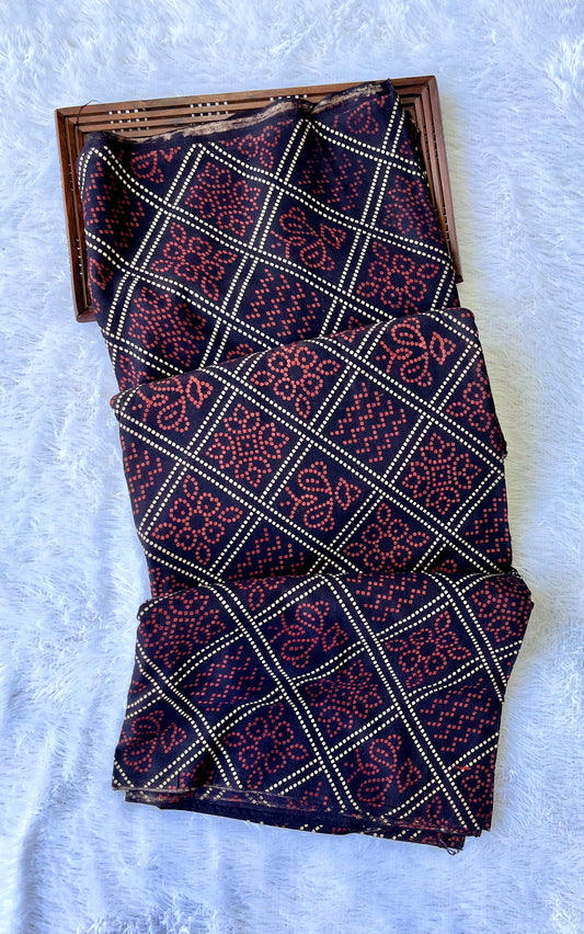 Black Patola Motif Ajrakh Hand Block Printed Natural Dyed Cotton Fabric