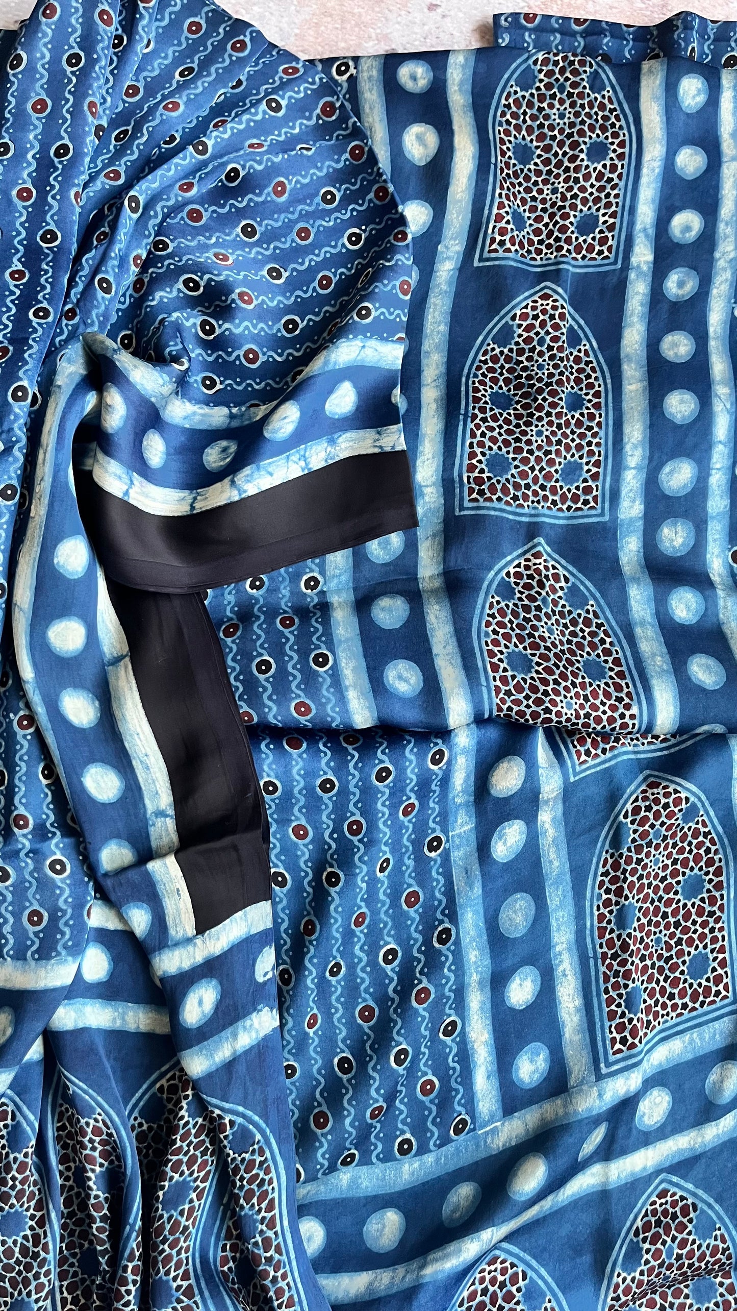 Blue and White Jharokha Motif Modal Silk Ajrakh Natural Dyed Hand Block Print 2pc Suit Material Set