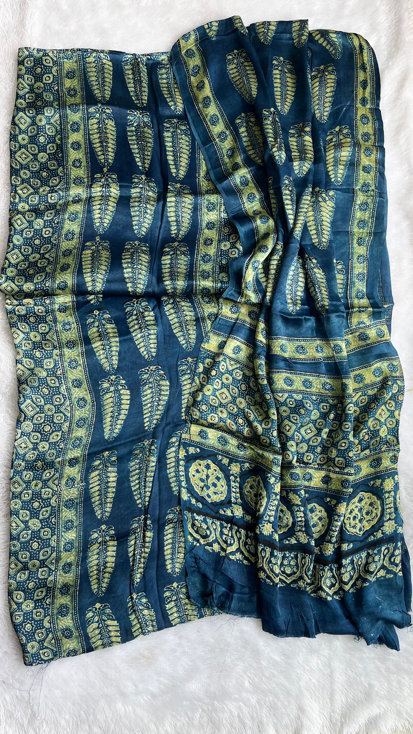 Indigo Asopallav Buti Motif Modal Silk Ajrakh Hand Block 2 pc Suit Set