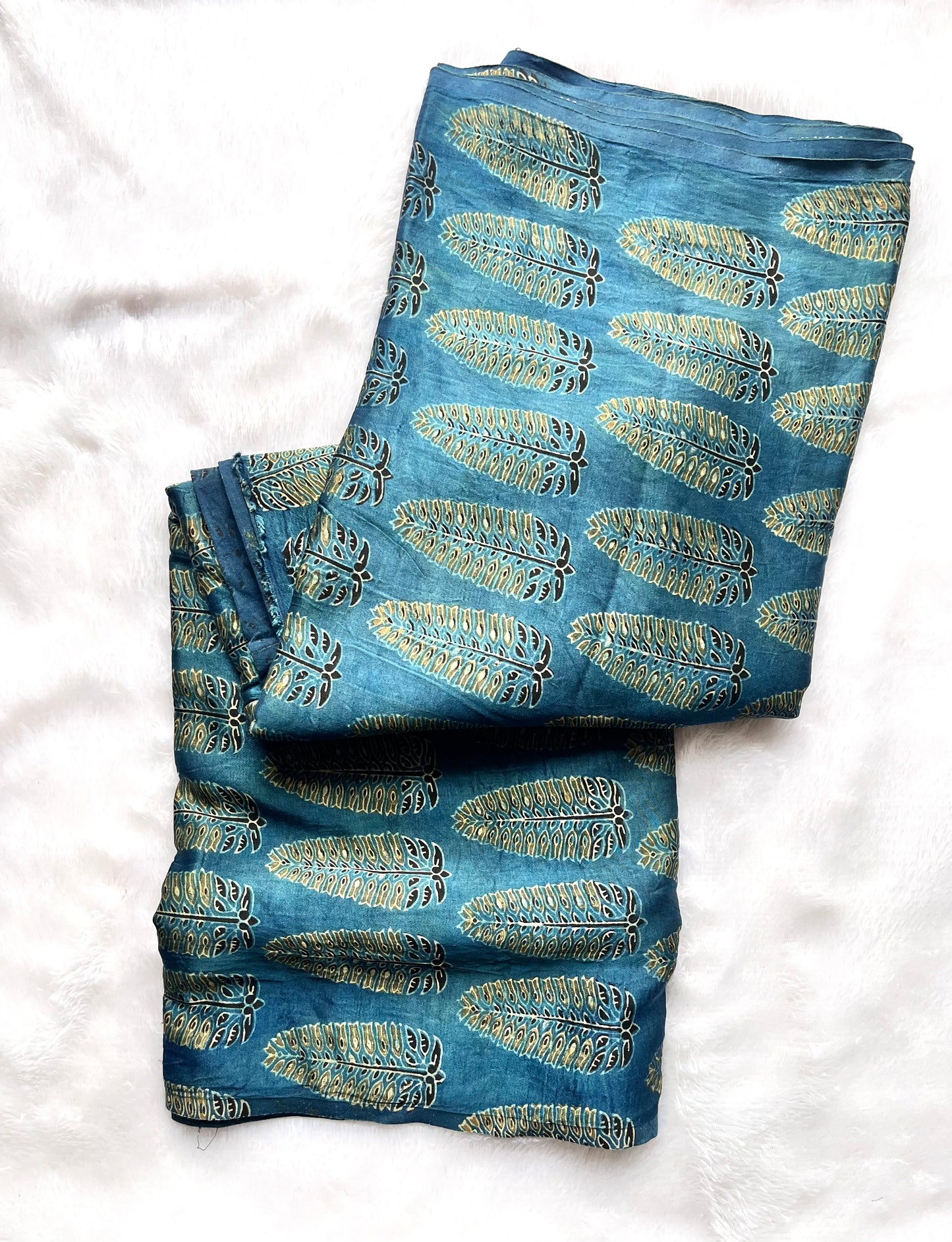 Indigo Asopallav Motif Ajrakh Mashru Silk Fabric