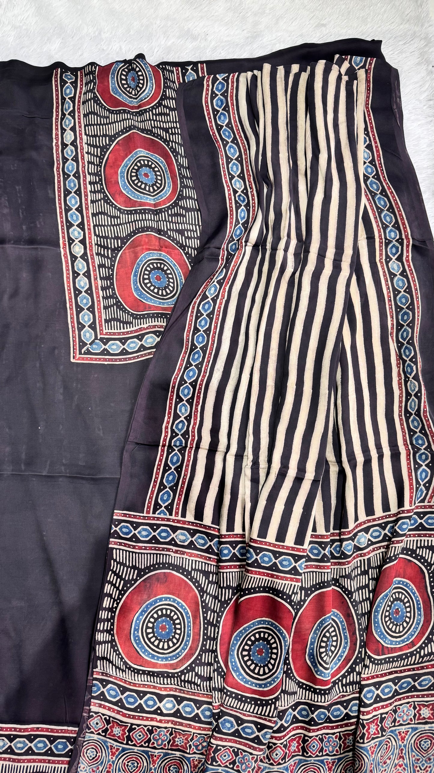 Jet Black Anar Buta Motif Pure Modal Silk Suit with Modal Silk Dupatta