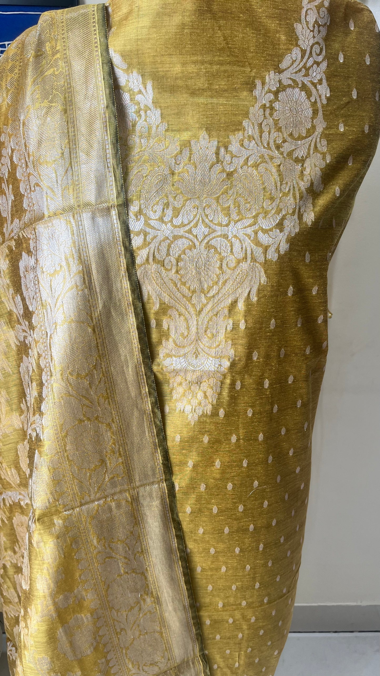 Golden Hour Yellow Shade Banarasi Silk Cotton 3-Piece Suit with Banarasi Woven Yoke & Dupatta