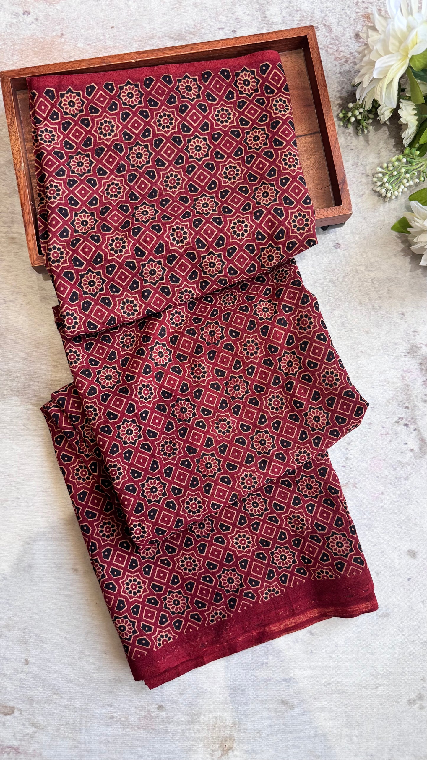 Maddar Red Jaal Motif Ajrakh Pure Cotton Fabric (CUT PIECE)