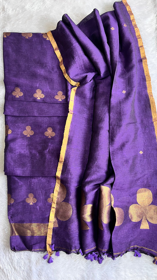 Purple Paan Buta Pure Jayshree Linen with Jamdani Hand Woven Daman 2 pc Suit Set