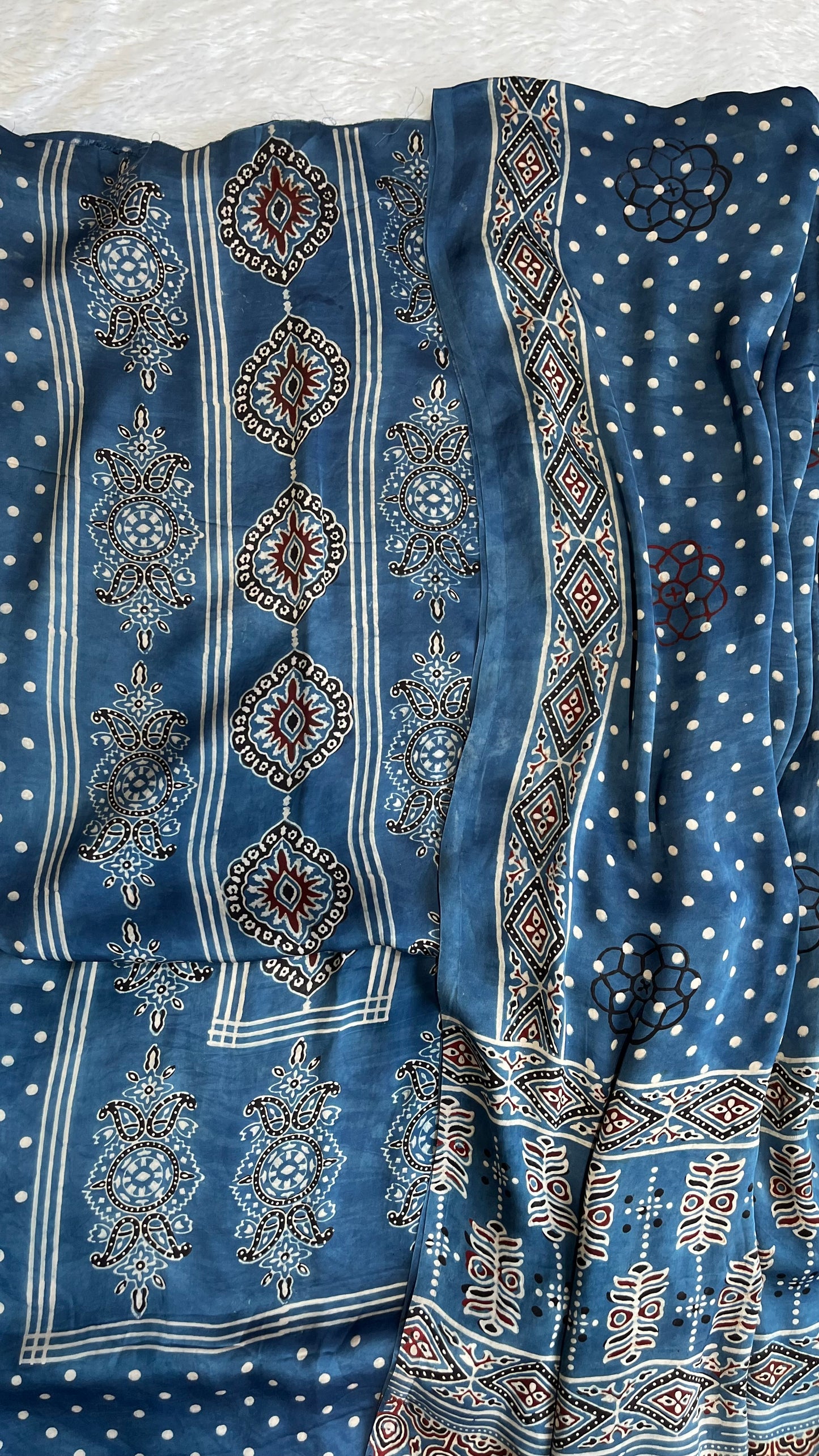 Blue Mugal Boota Motif Modal Silk Ajrakh Natural Dyed Hand Block 2pc Suit Set