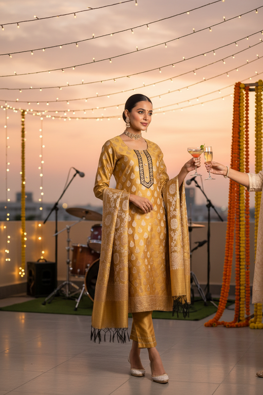 Sunehri Banarasi Chanderi Silk Suit Set