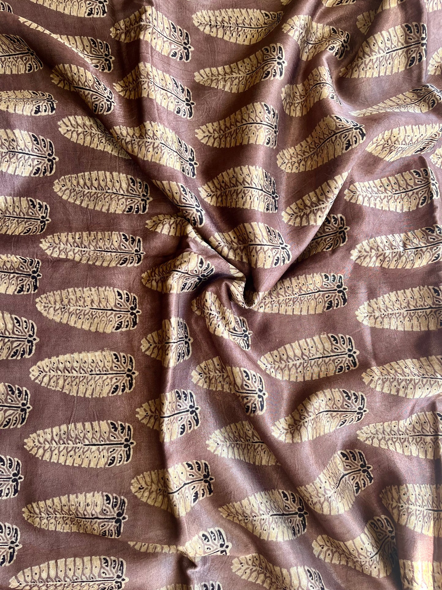 Beige Asopallav Motif Ajrakh Mashru Silk fabric