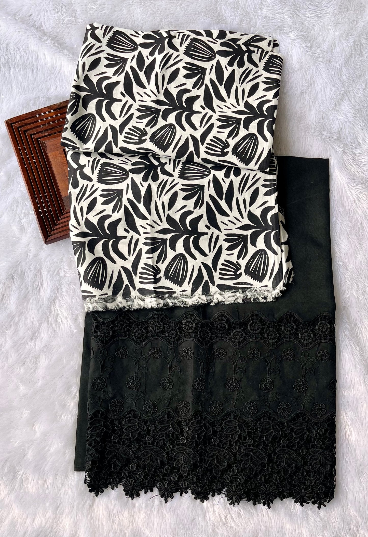 Black and White Print Pure Cotton 2pc Suit Set