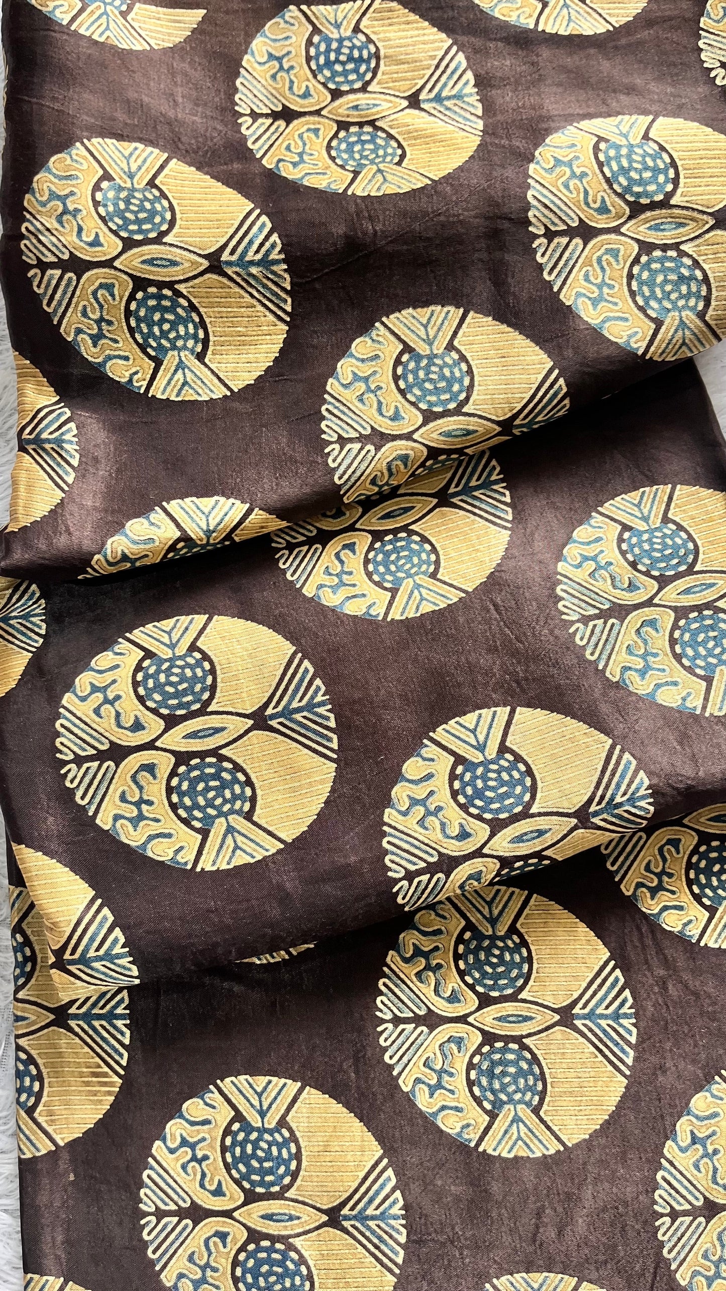 Brown Circle Motif Ajrakh Print Mashru Silk Blouse Piece