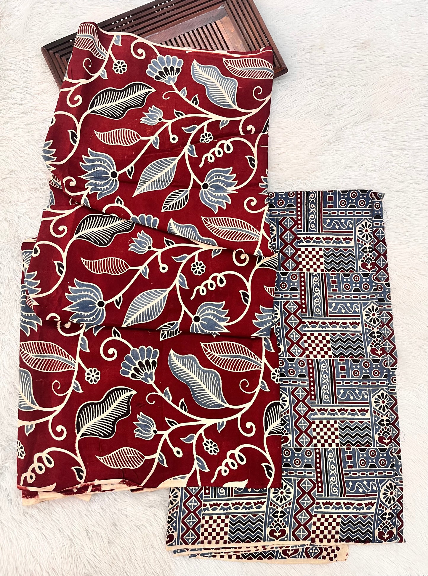 Ajrakh Floral Maroon Shade HandBlock Print Pure Cotton 2pc Suit Set