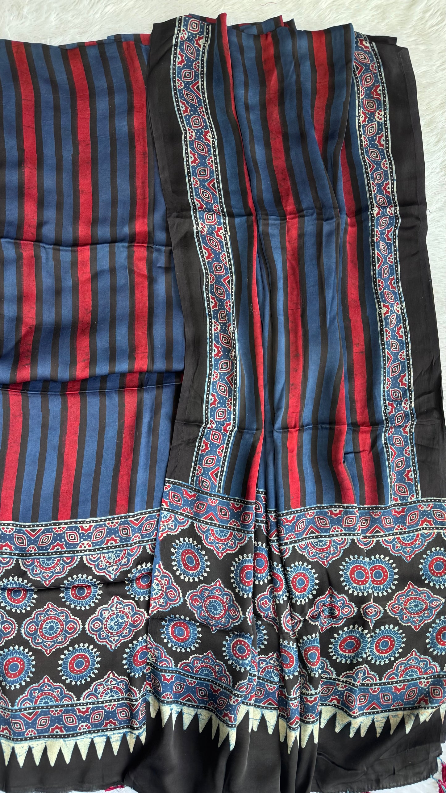 Blue and Black Dhaari Motif Modal Silk 2 pc Suit Set with Modal Silk Dupatta