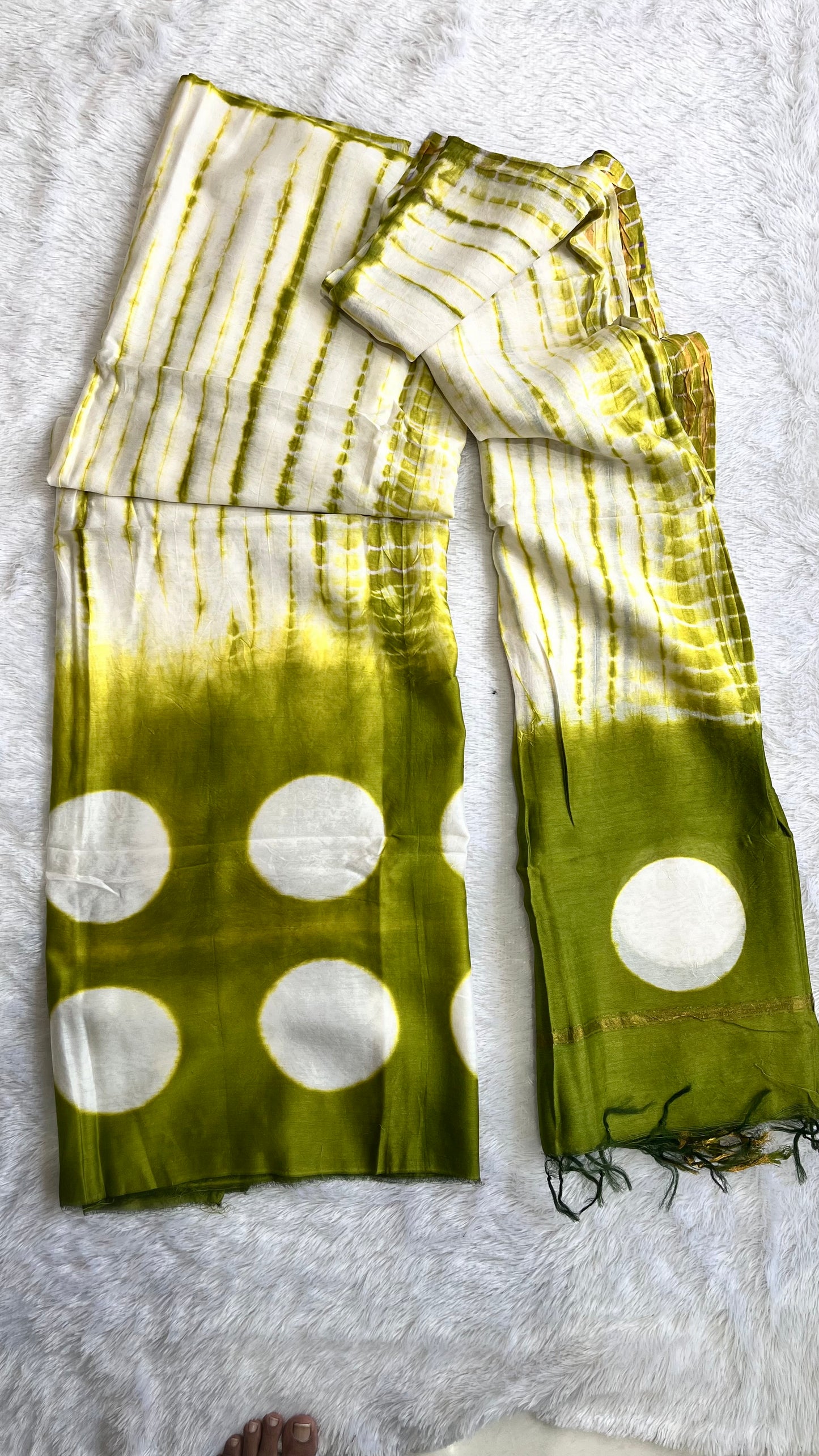 Parrot Green Clamp Dye Motif Hand Block Print Chanderi Silk Suit Material