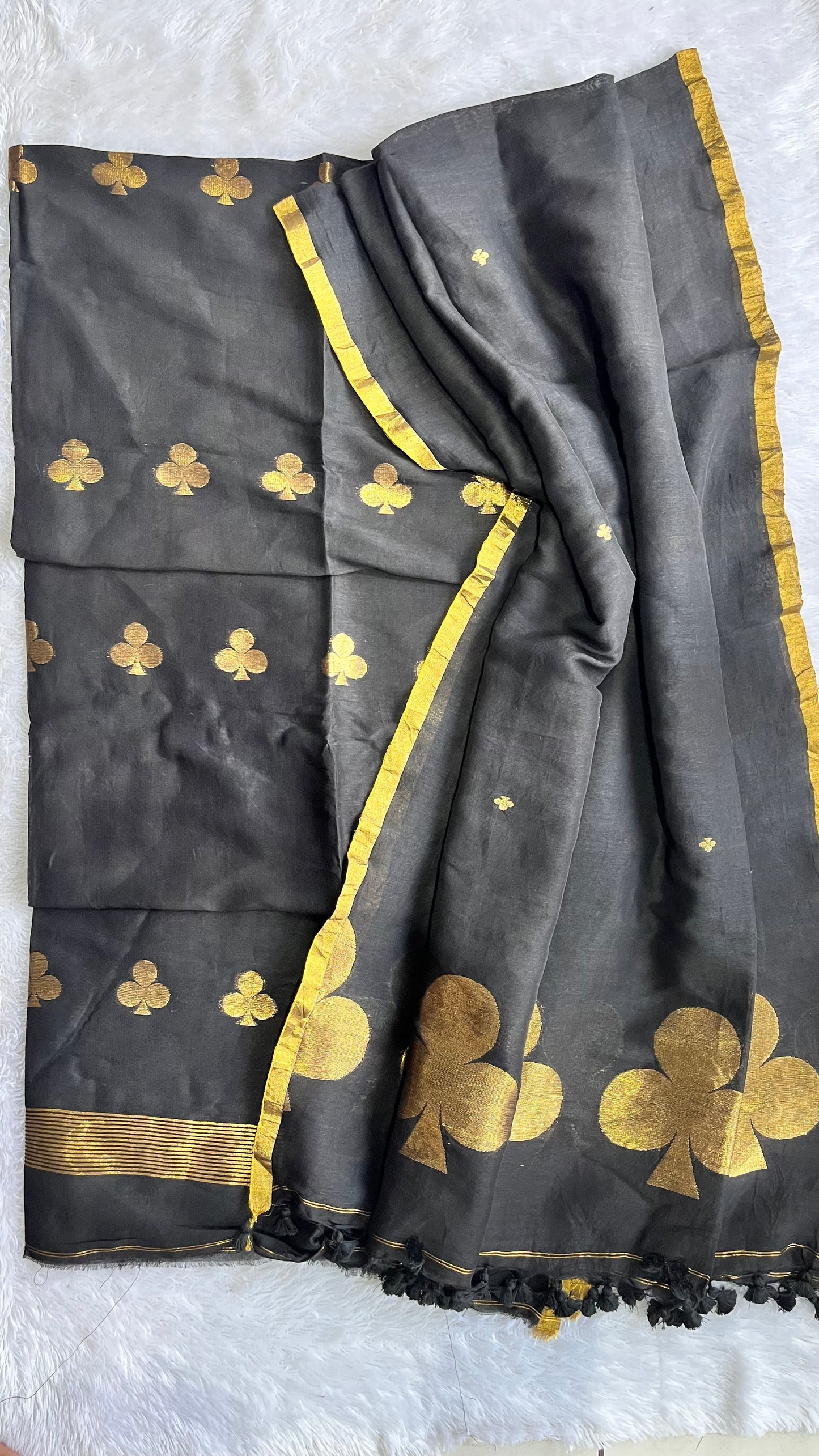 Majestic Black Paan Buta Pure Jayshree Linen with Jamdani Hand Woven Daman 2 pc Suit Set