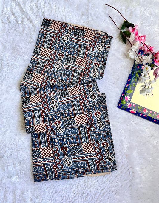 Blue and Black Abstract Motif Ajrakh  Pure Cotton Fabric