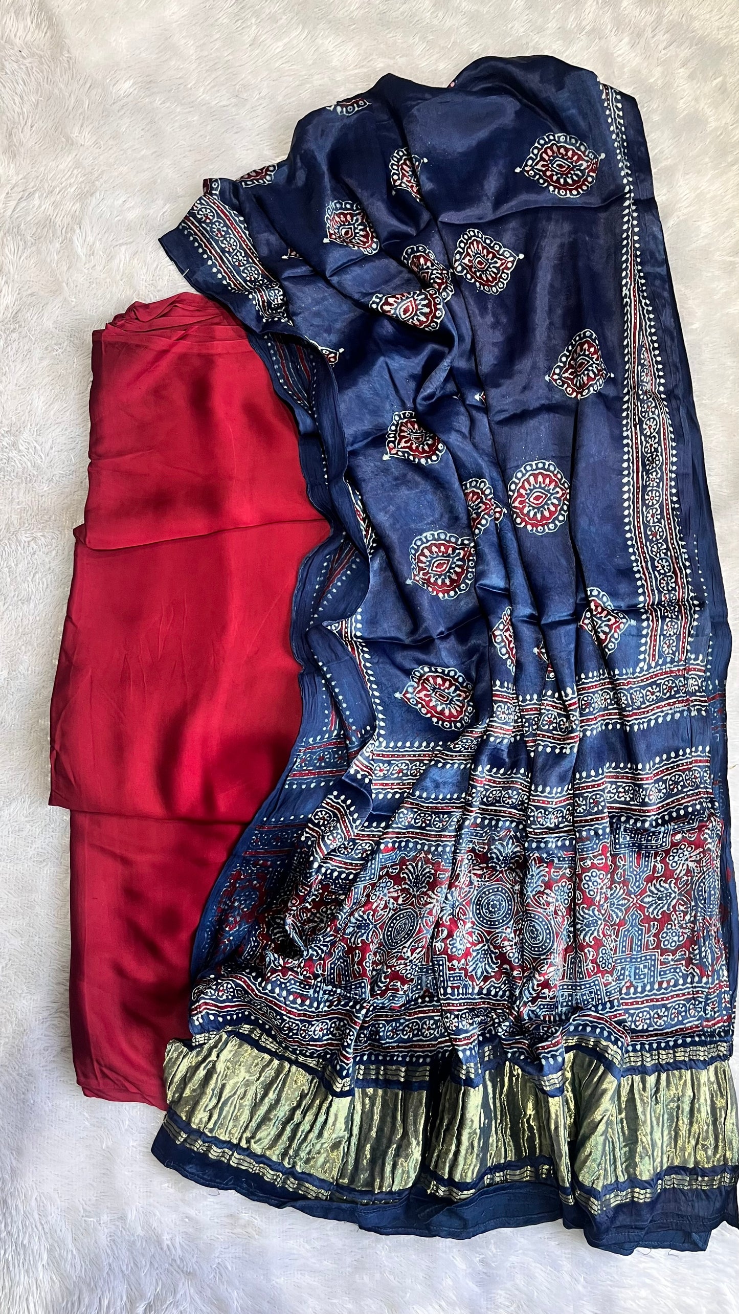 Maroon Solid Shade Modal Silk Suit Material with Blue Modal Silk Dupatta