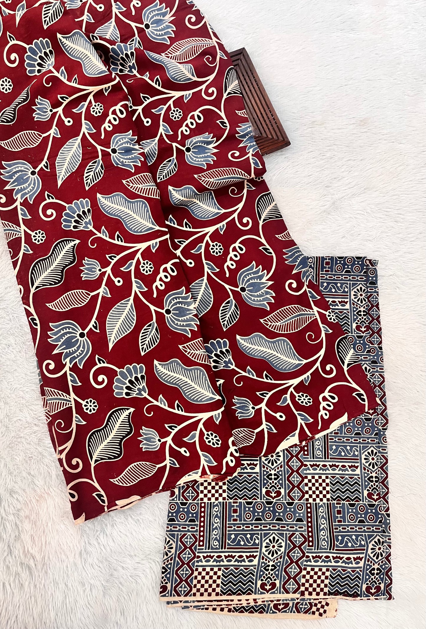 Ajrakh Floral Maroon Shade HandBlock Print Pure Cotton 2pc Suit Set