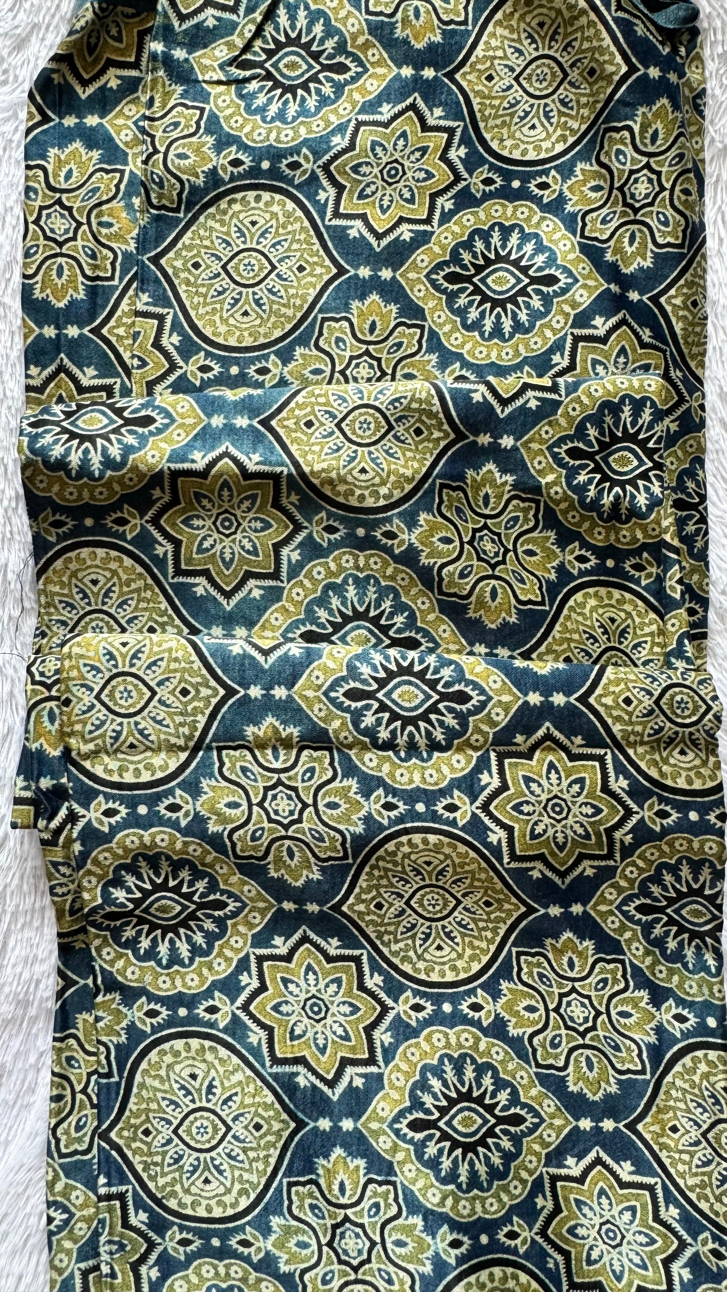 Cut Piece Indigo Badaam Buta Motif Ajrakh Mashru Silk Fabric