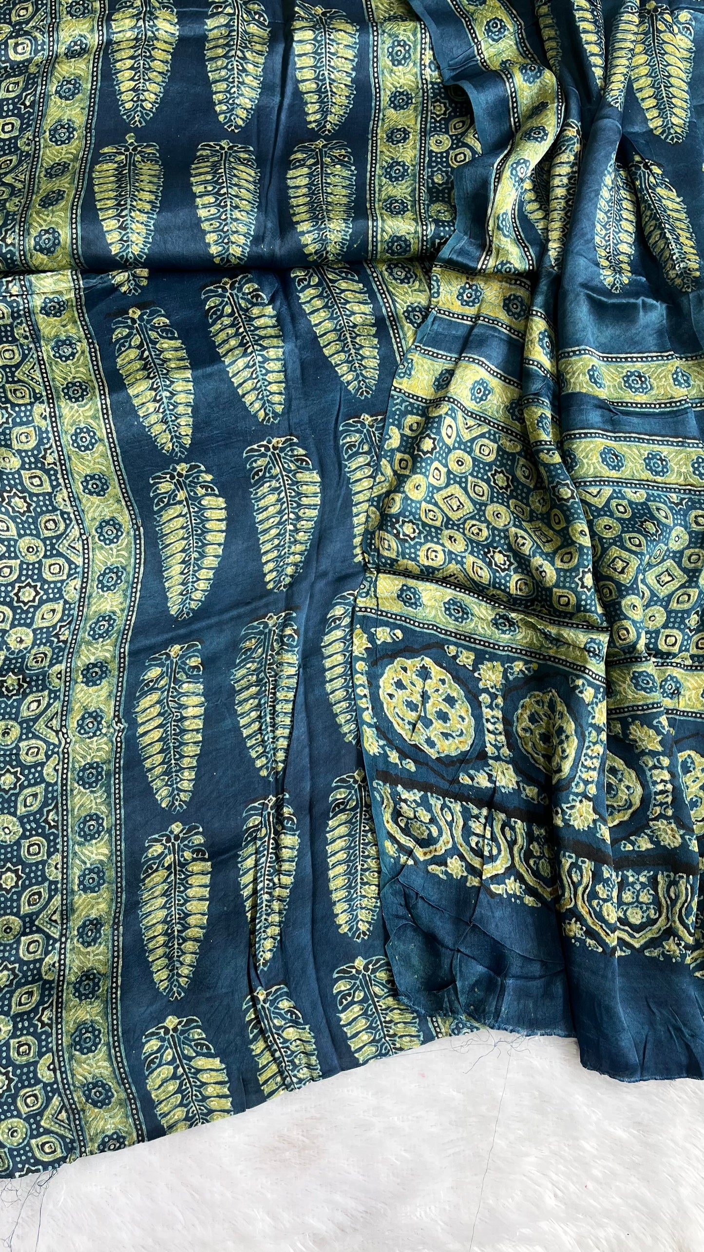 Indigo Asopallav Buti Motif Modal Silk Ajrakh Hand Block 2 pc Suit Set