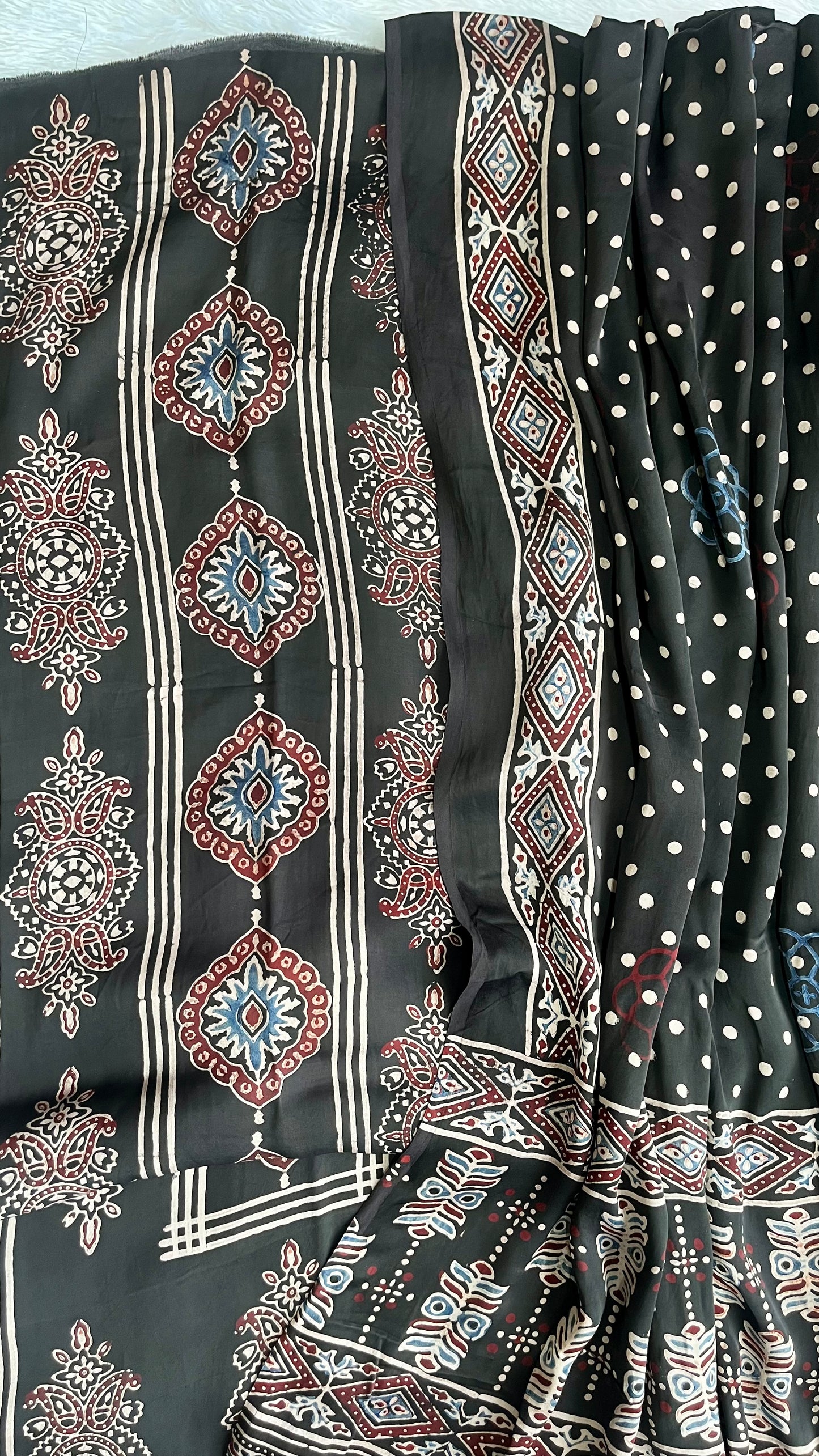 Black Mugal Boota Motif Modal Silk Ajrakh Hand Block 2pc Suit Set