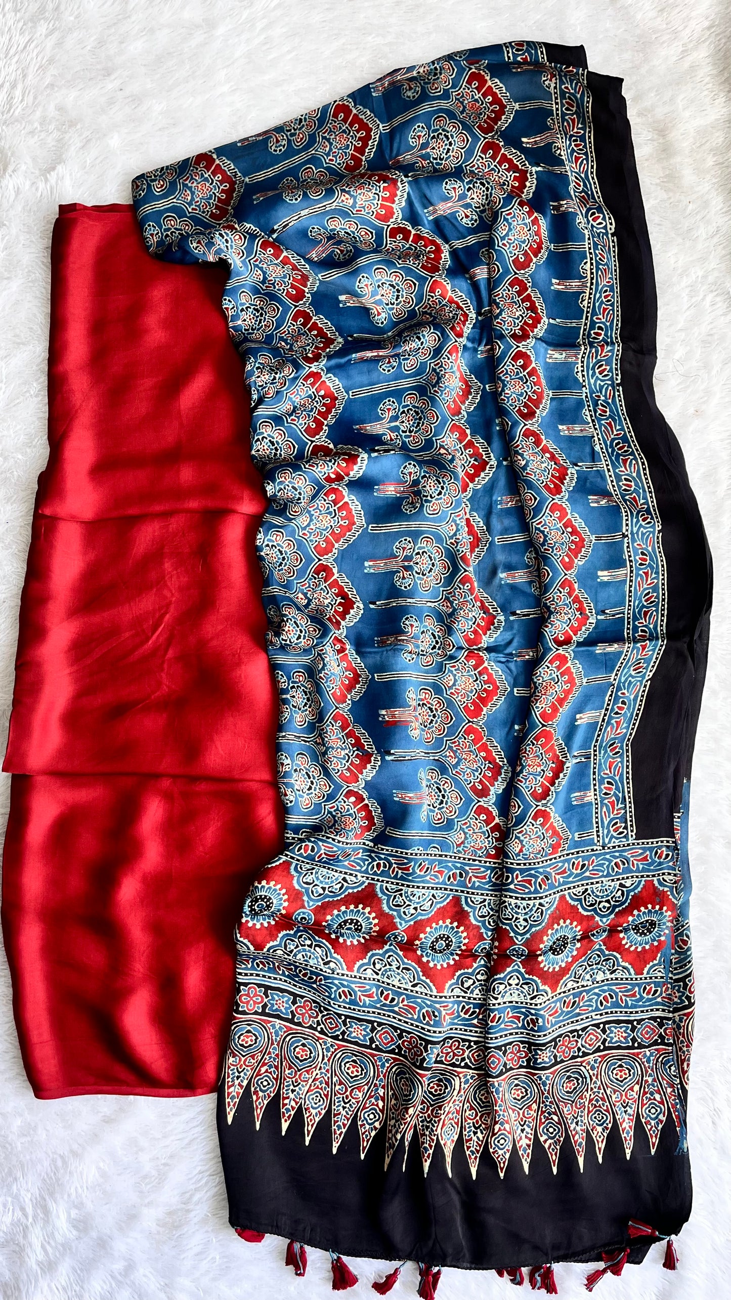 Maroon Solid Shade Modal Silk Suit Set with Blue Pure Modal Silk Dupatta