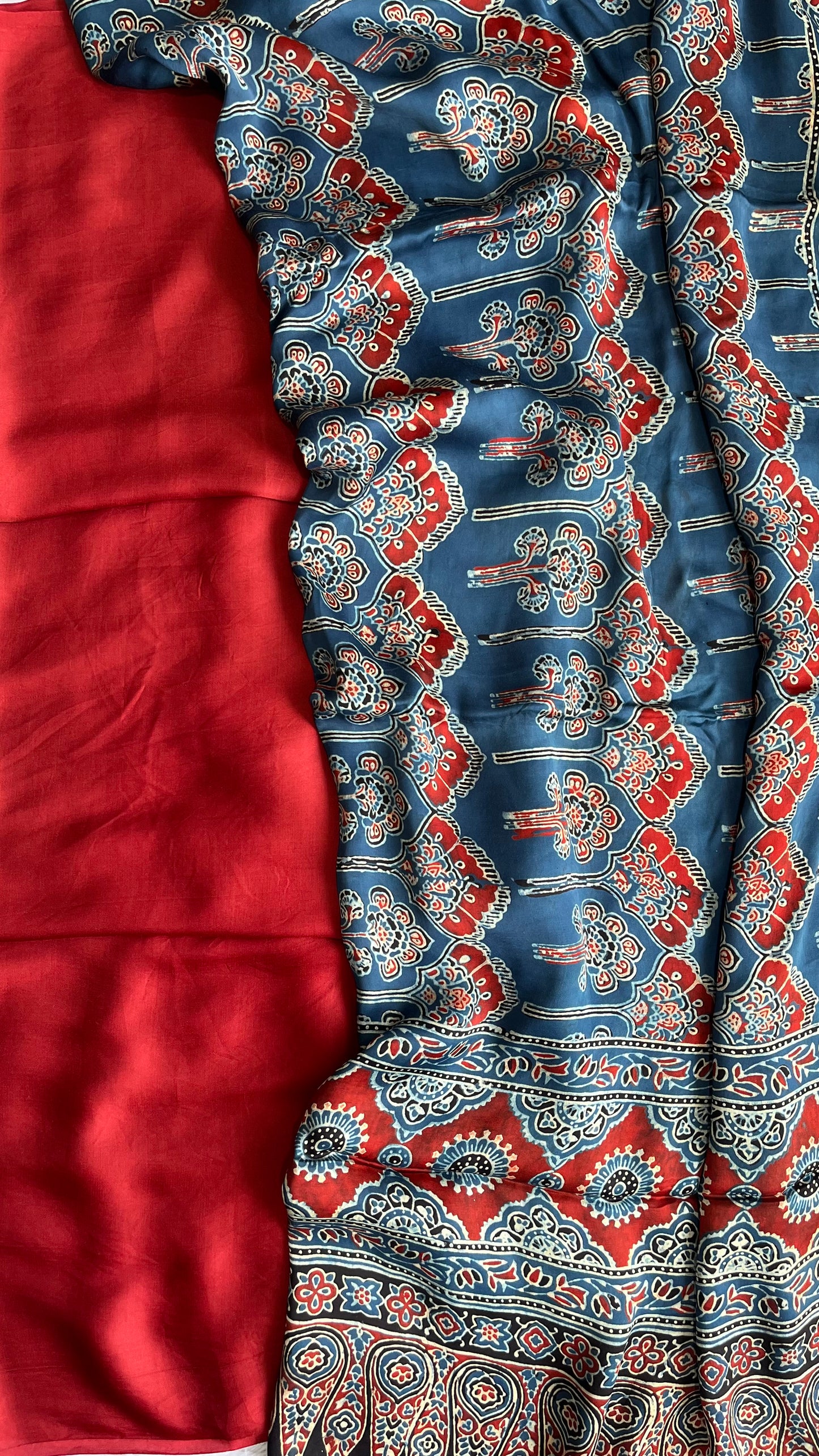 Maroon Solid Shade Modal Silk Suit Set with Blue Pure Modal Silk Dupatta