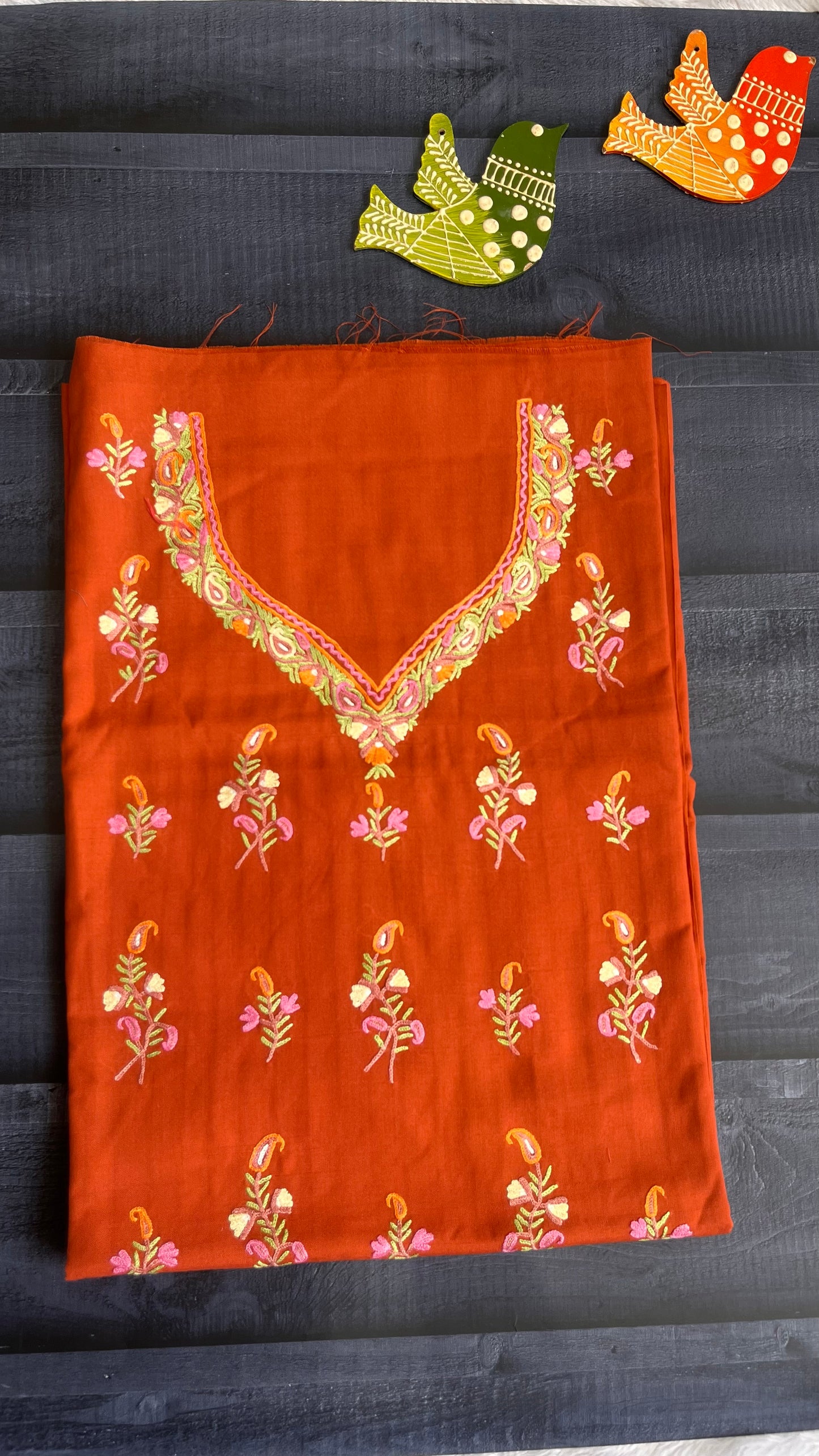 Caramel Shade Pure Cotton Kashmiri Aari Embroidered Co Ord 2 pc Set