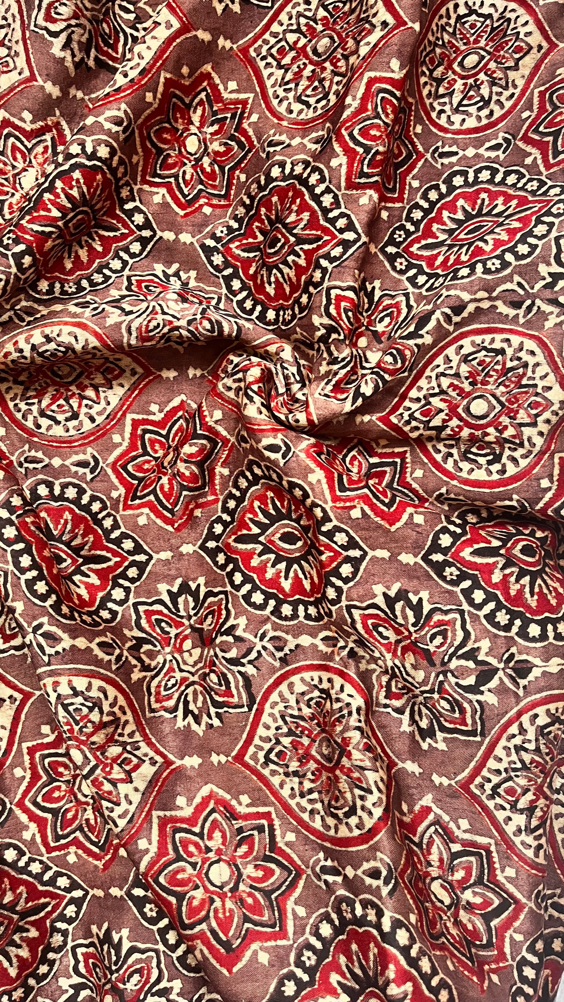 Rasin Colour Jaal Motif Ajrakh Mashru Silk fabric