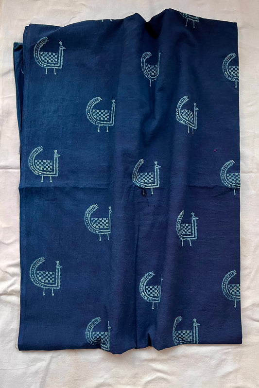 Akola Dabu Mor Motif Hand Block Print Natural Dyed Pure Cotton Fabric