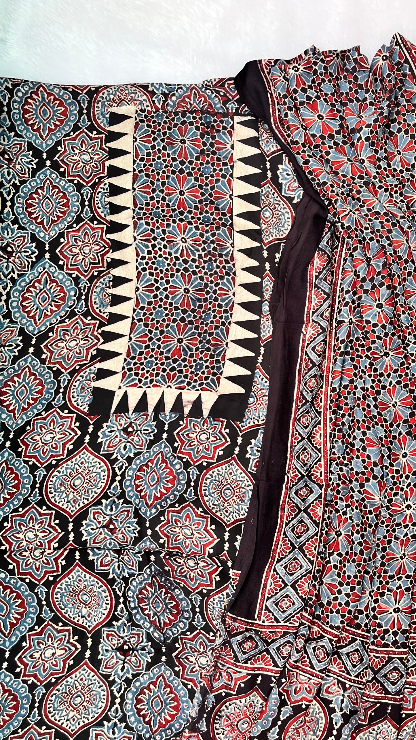 Black Badaam Buti Motif Modal Silk Hand Block Print 2pc Suit Material