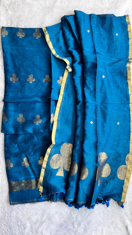 Rama Green Paan Buta Pure Jayshree Linen with Jamdani Hand Woven Daman 2 pc Suit Set