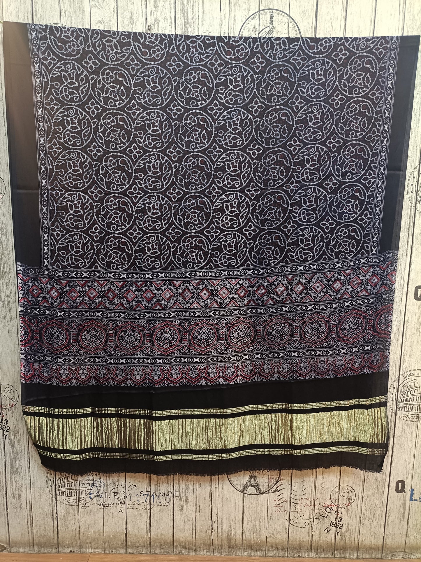 Black Rie Bandhej Print Modal Silk Lagdi Patti Ajrakh Dupatta