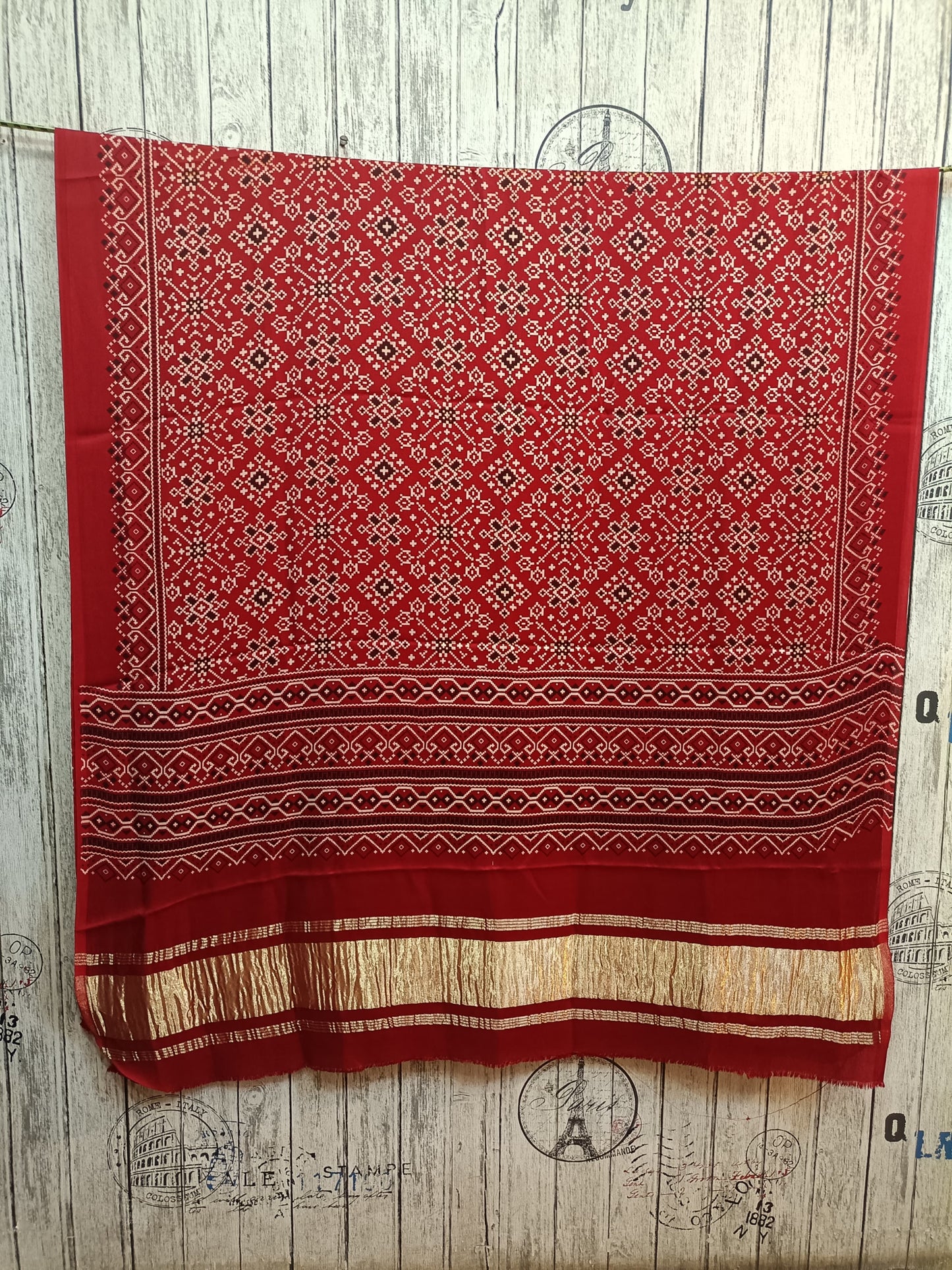 Red Patola Print Modal Silk Lagdi Patti Ajrakh Dupatta