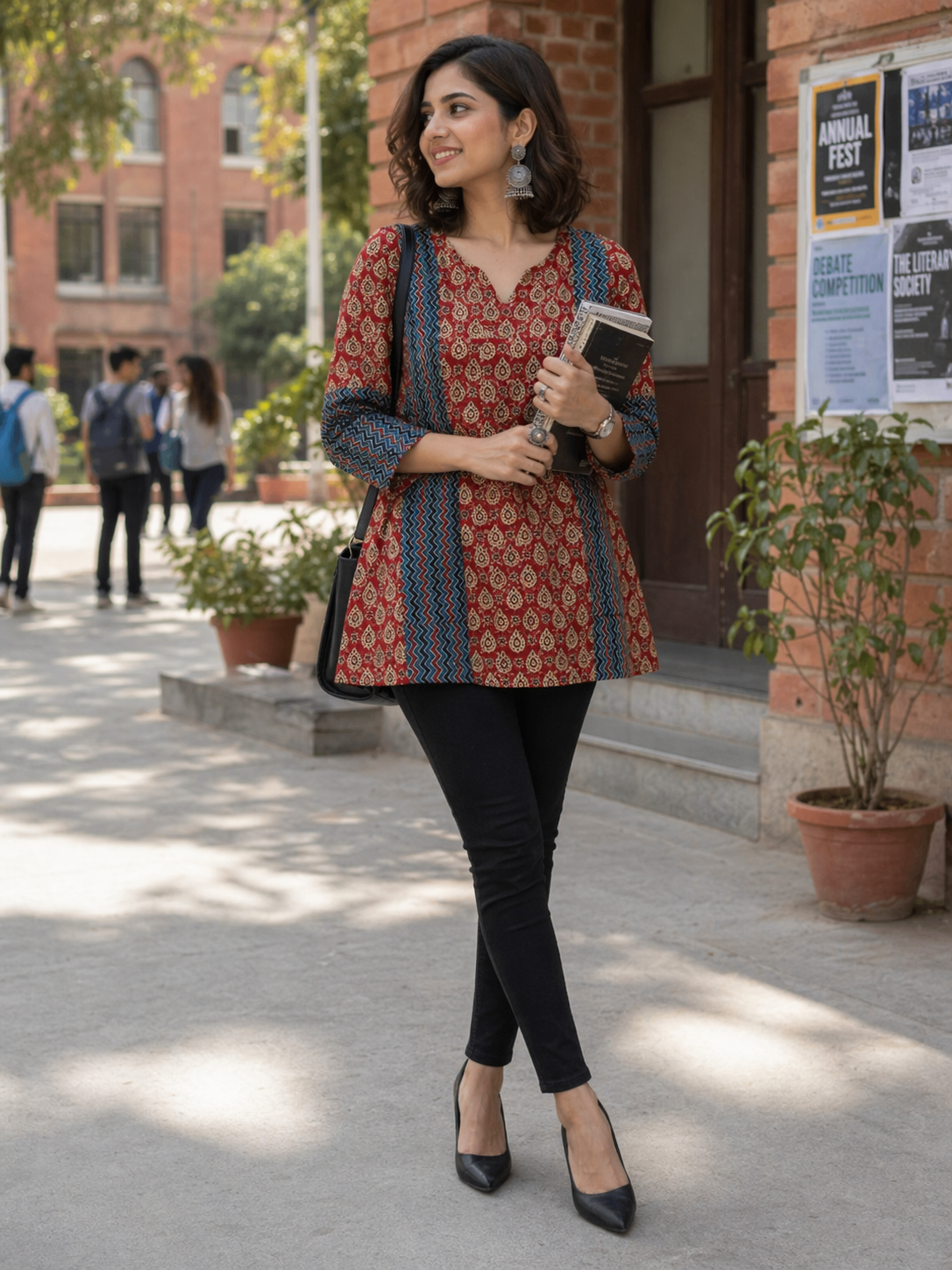 Red and Blue Ajrakh Handblock Pure Cotton Short Kurti
