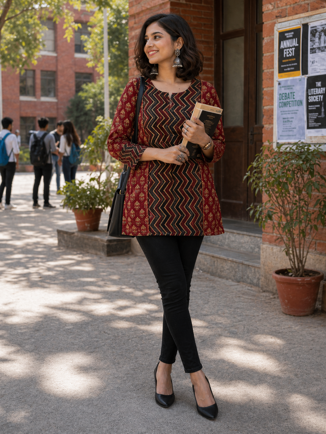 Black Zigzag Ajrakh Handblock Pure Cotton Short Kurti