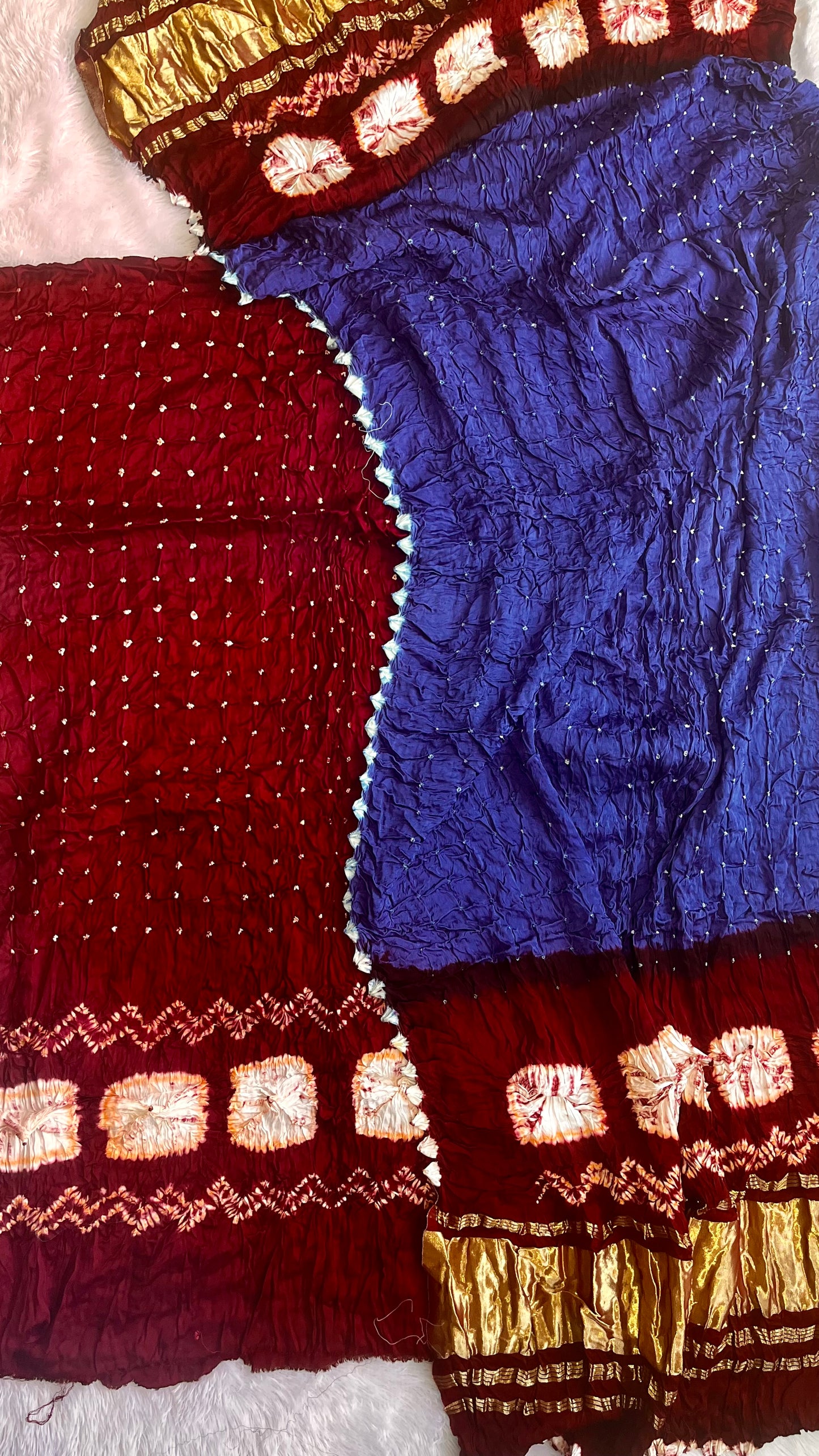 Maroon and Blue Bandhej Handblock Print Modal Silk Hand Block Print Suit Material Set with lagdo Patti Dupatta