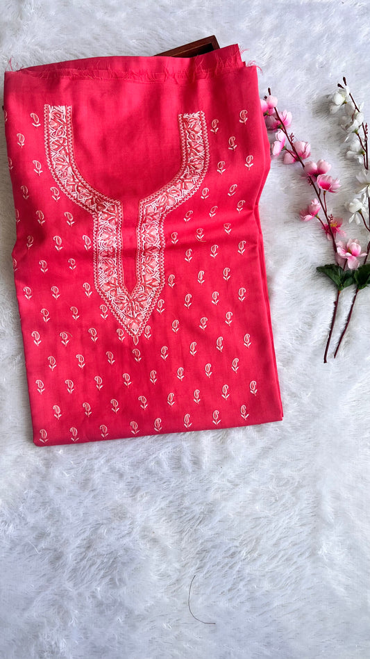 Bubblegum Pink with Matching Thread work Pure Cotton Kashmiri Aari Embroidered Co Ord 2 pc Set