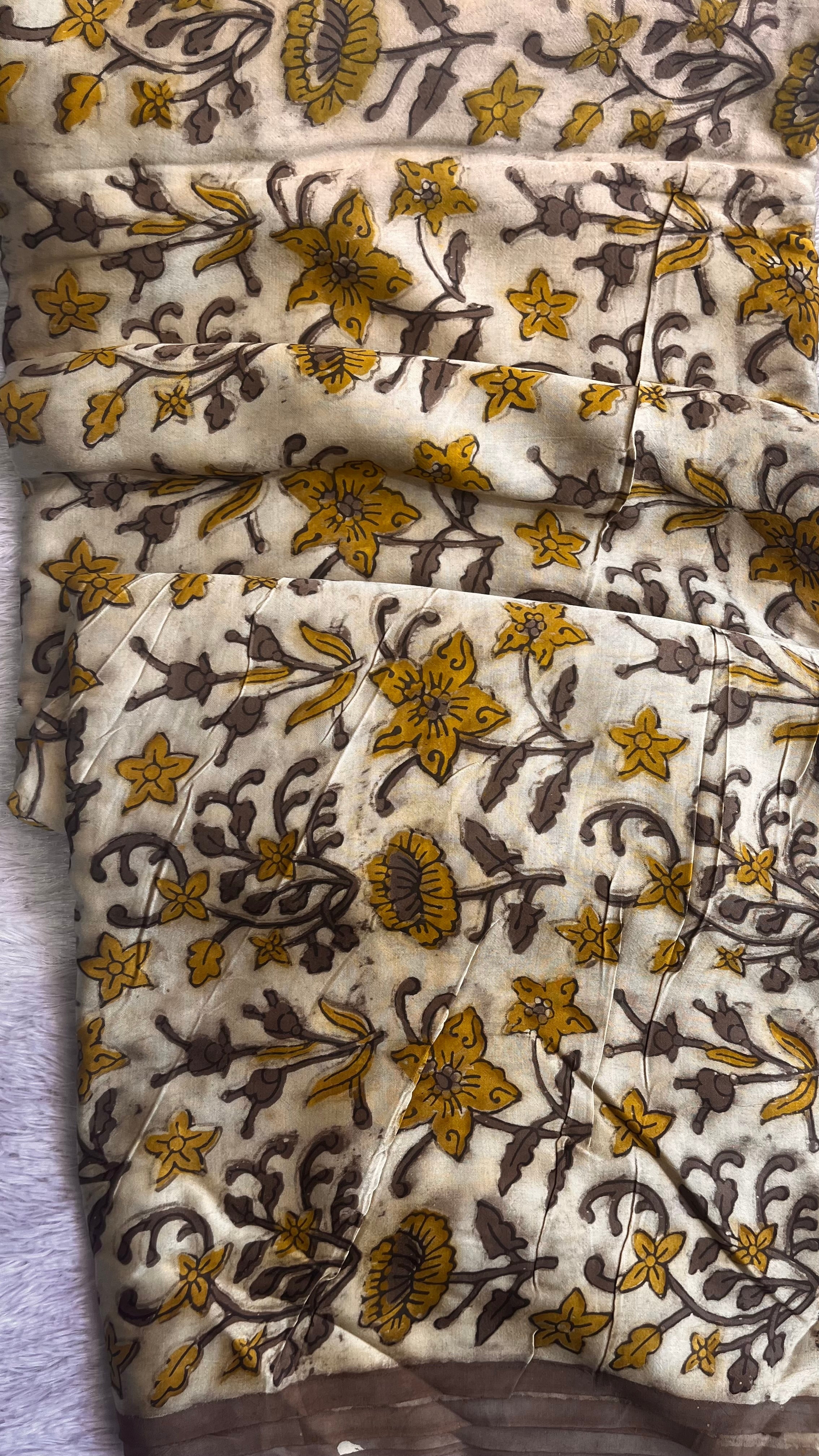 Earthy Beige Kashish Shade Foral Motif Pure Modal Silk Fabric – Desisass
