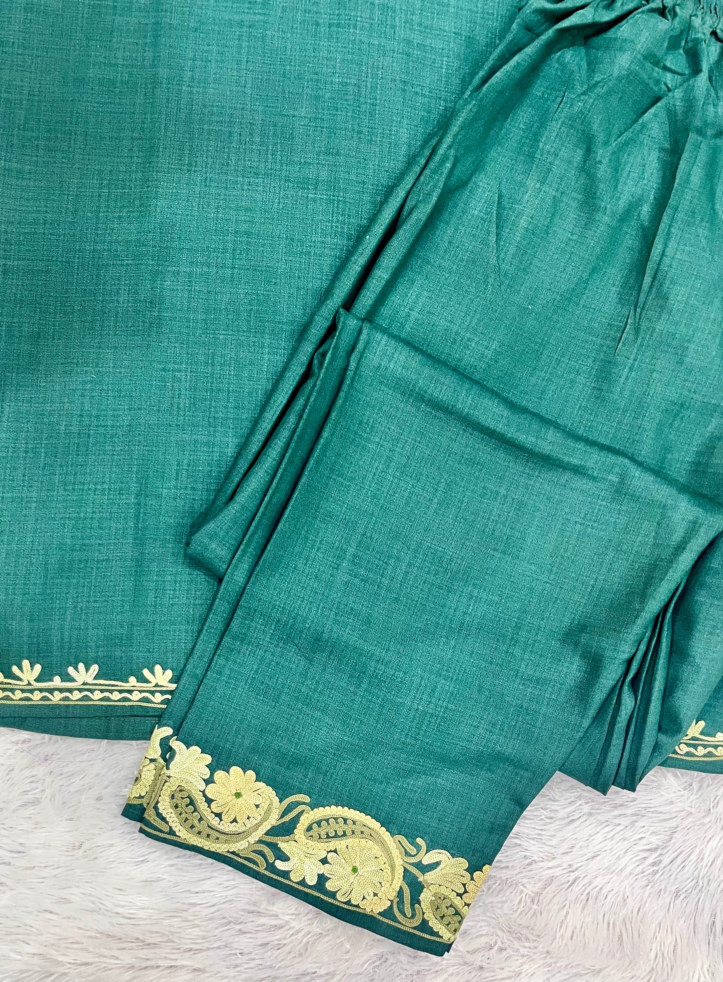 Bottle Green Rayon Cotton Kashmiri Hand Embroidery Co Ord Set ( Size 38, 40)