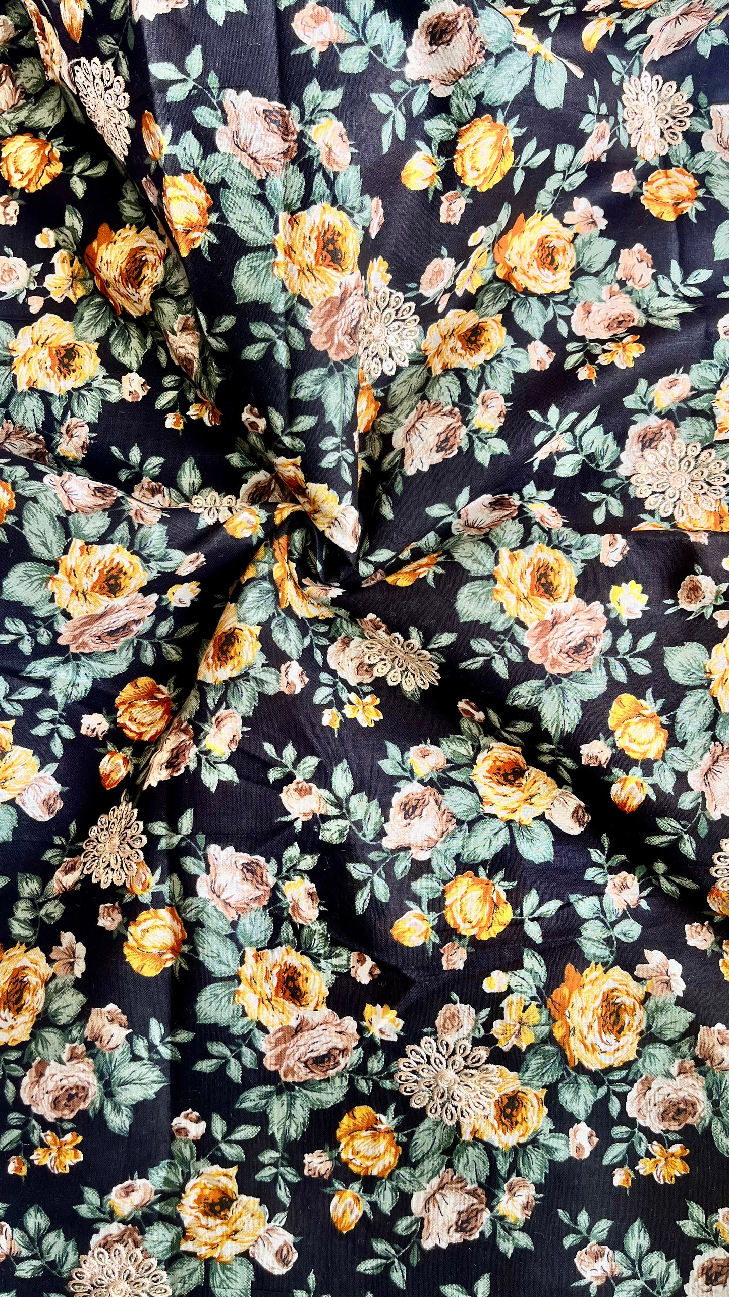 Black and Yellow Shade Floral Design Print Pure Cotton 2pc Suit Set