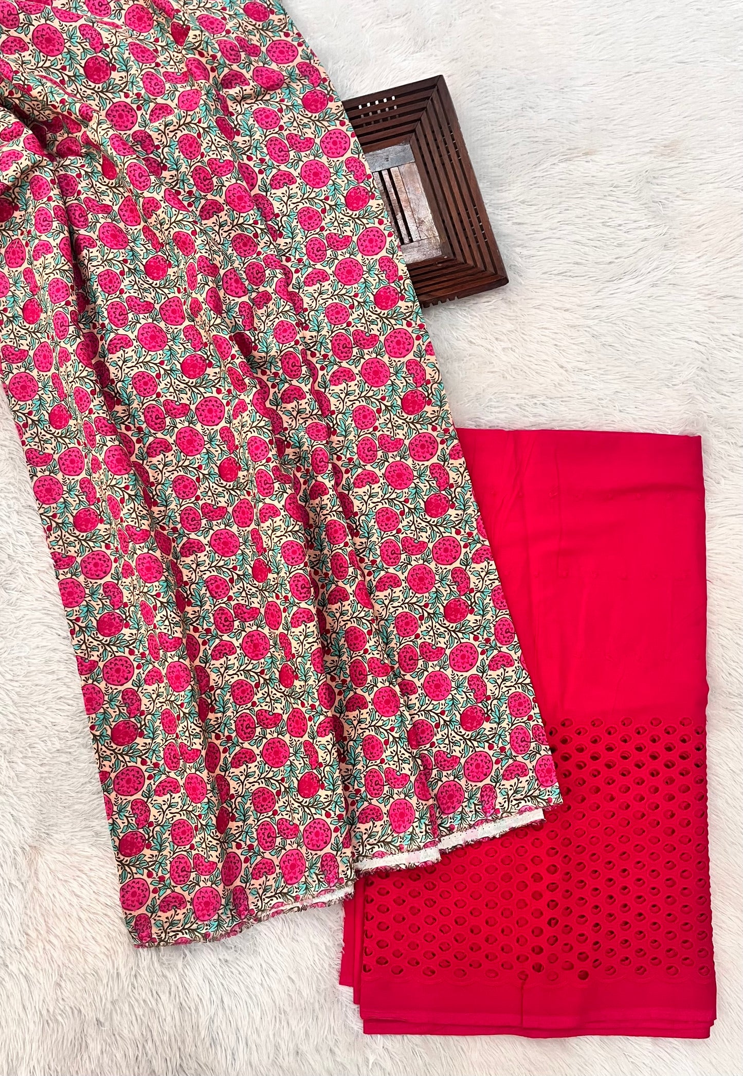 Fushia Pink Shade Floral Design Print Pure Cotton 2pc Suit Set