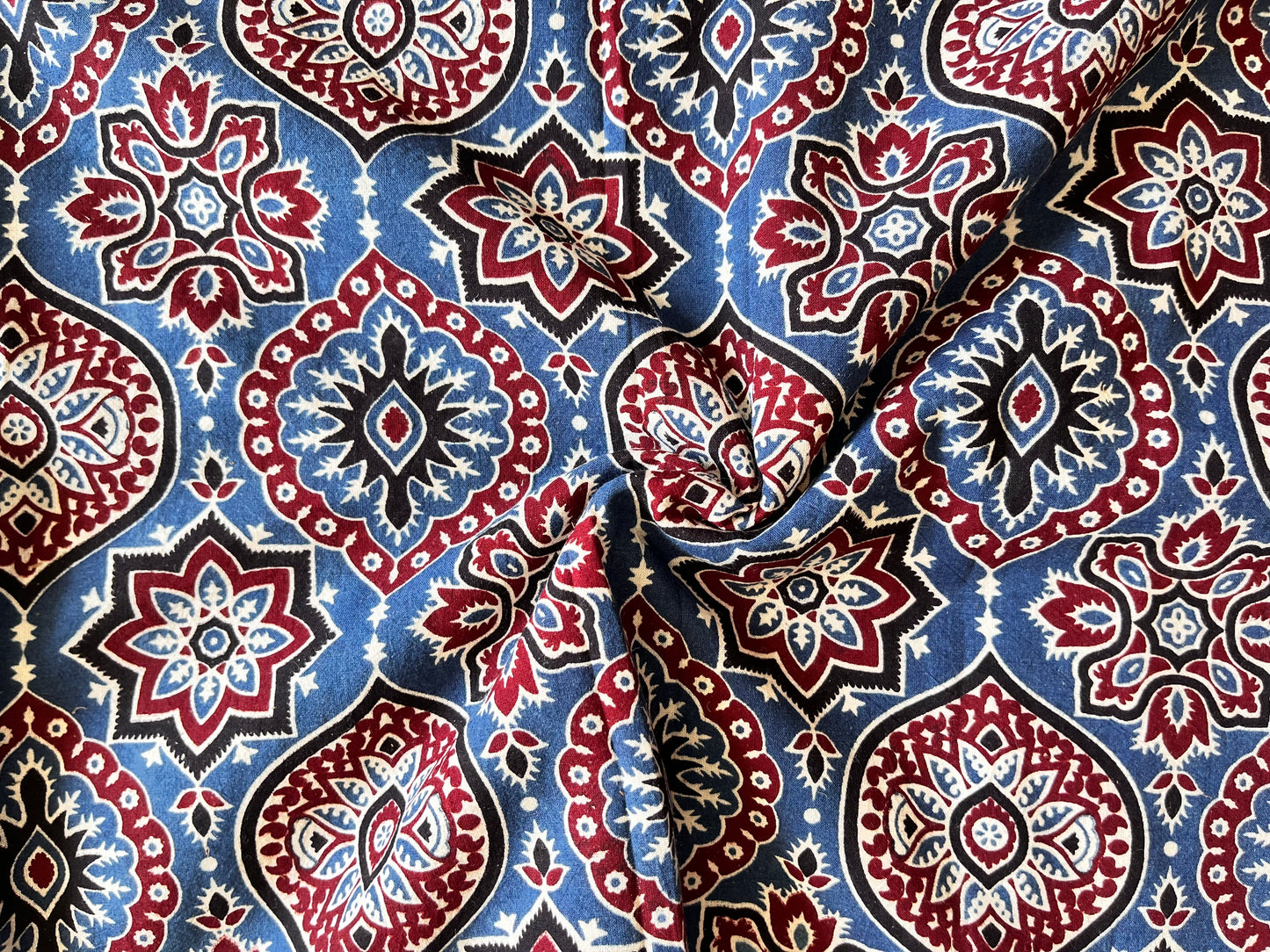 Blue Classic Motif Ajrakh Pure Cotton Fabric