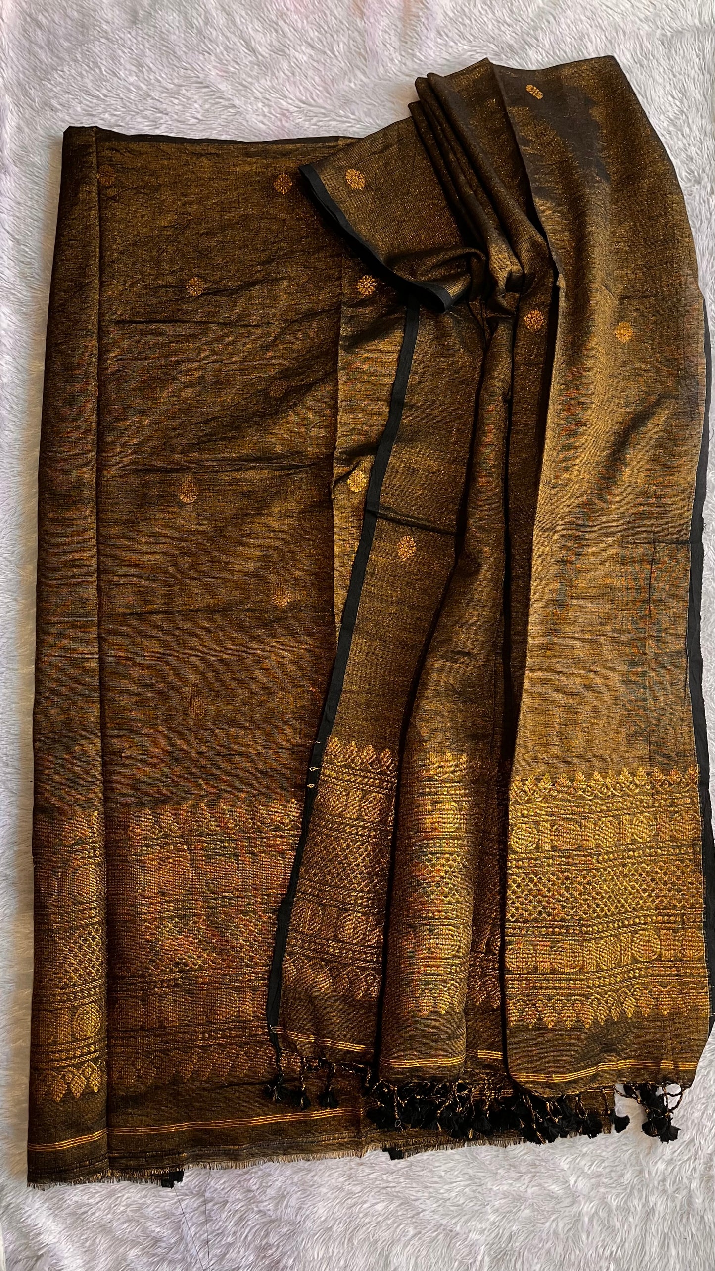 Molten Gold Unstitched Pure Linen with Tissue Woven daman 2 pc Suit Set