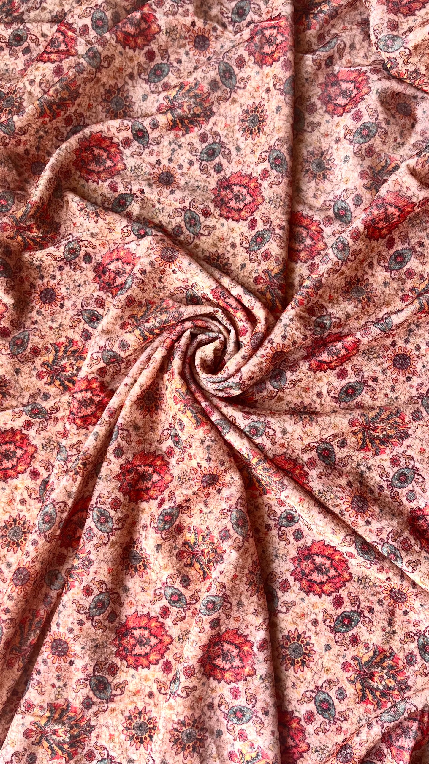 Floral Cream Colour Digital Print Pure Velvet Fabric