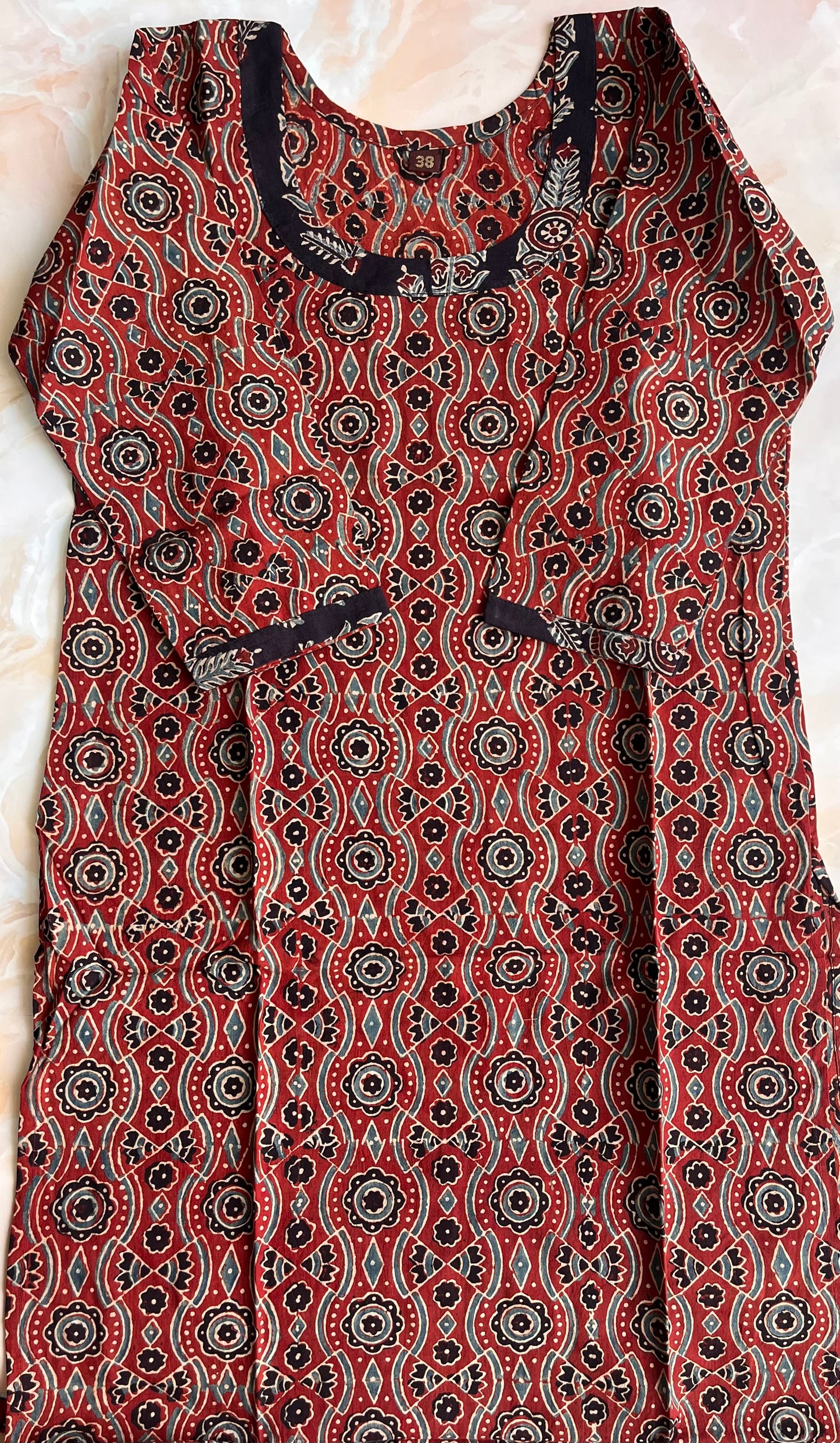 Black and Maroon Pure Cotton Ajrakh Kurti