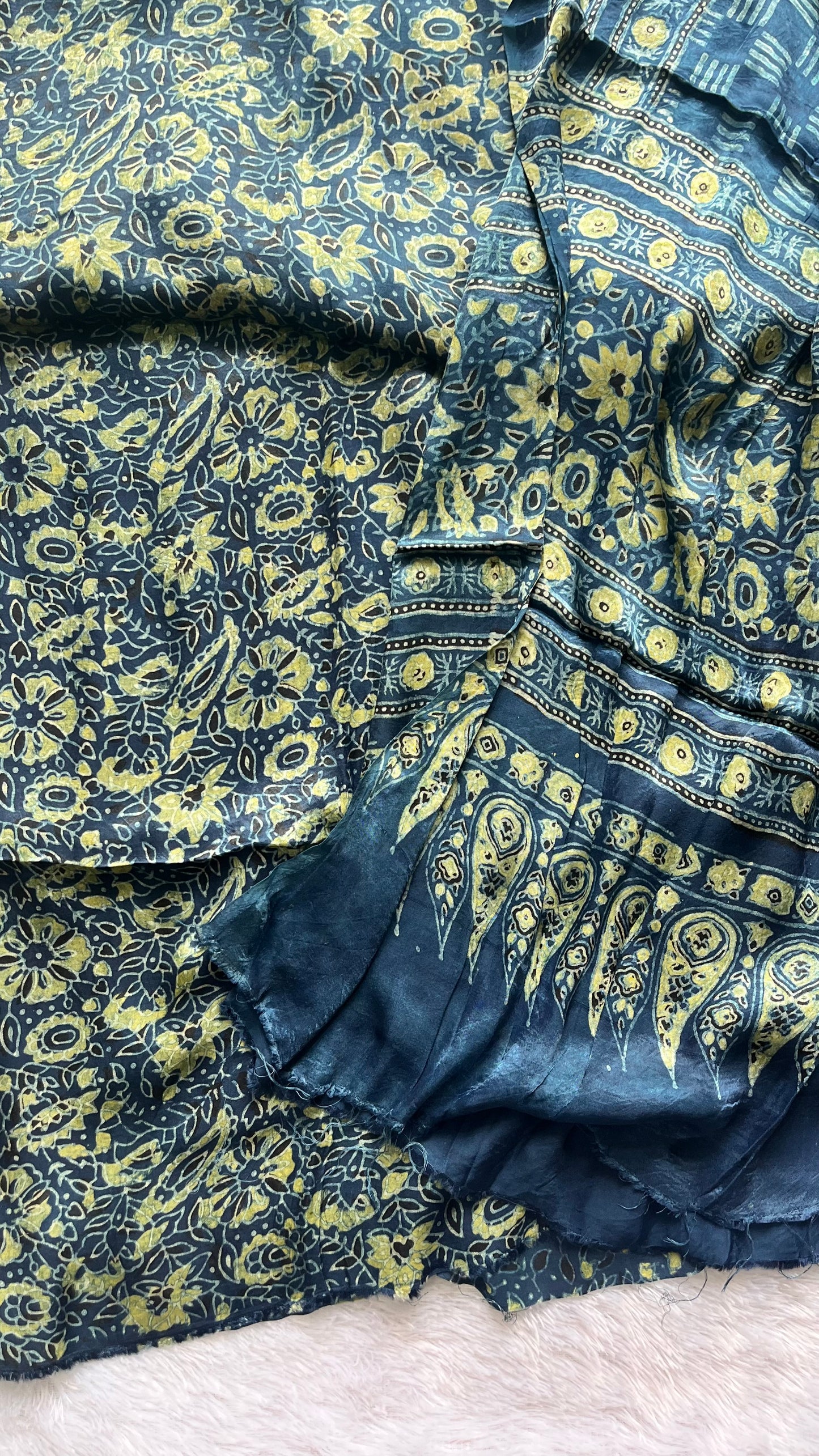 Indigo Asopalav Inspired Print Modal Silk Ajrakh Natural Dyed Hand Block Print 2pc Suit Material Set