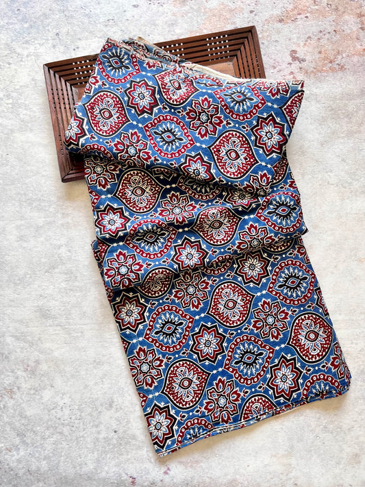 Blue Classic Motif Ajrakh Pure Cotton Fabric